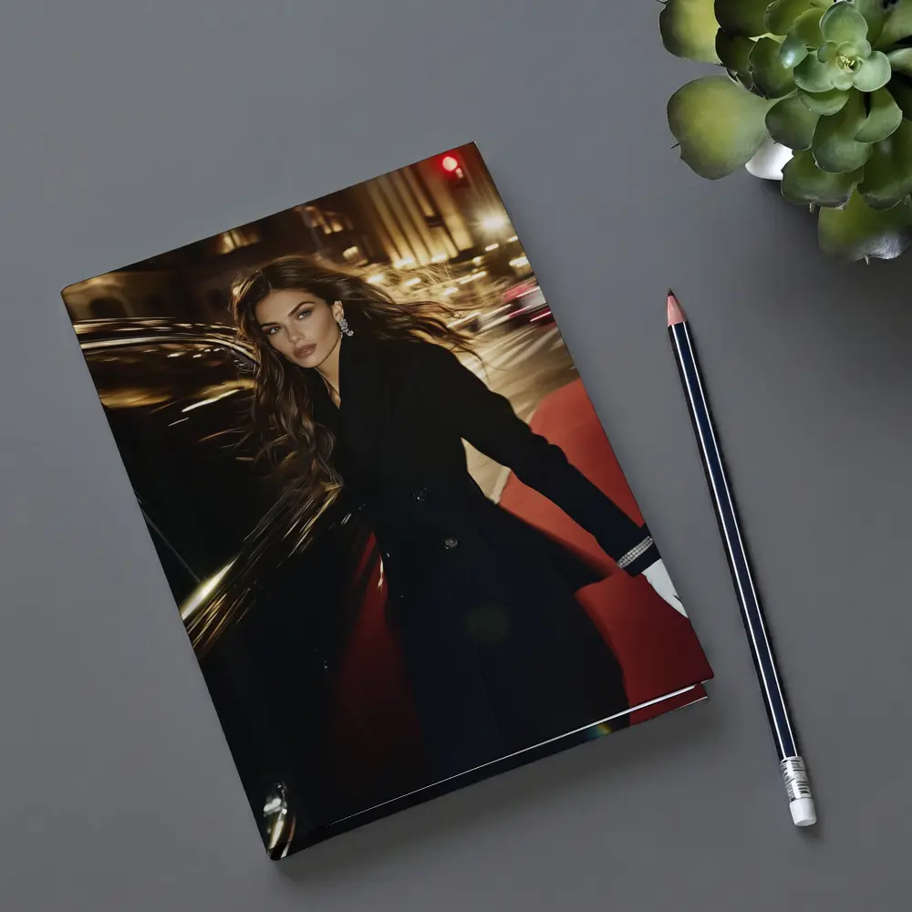 Elegant Woman Night City Street Scene – Notebooks