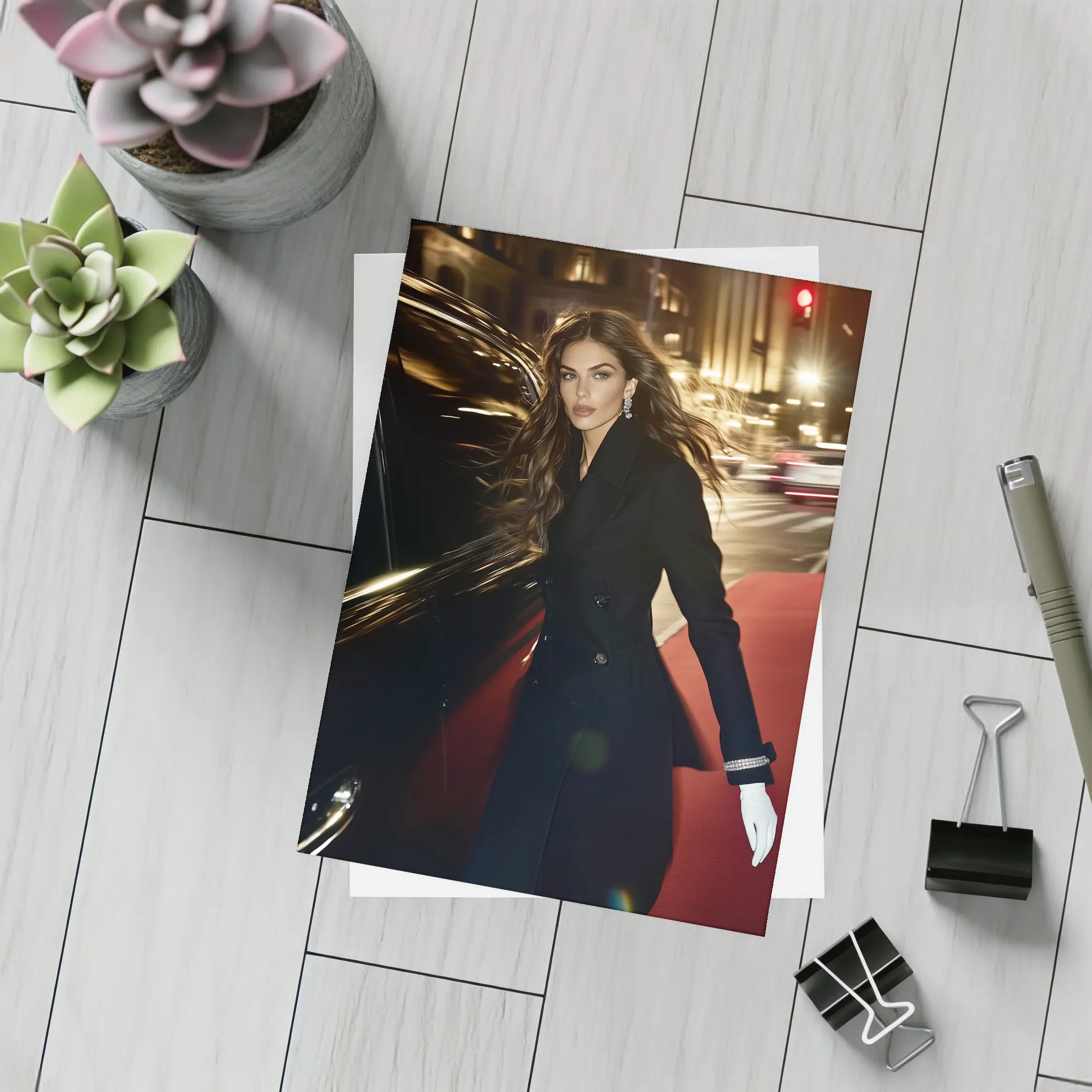Elegant Woman Night City Street Scene – Postcards