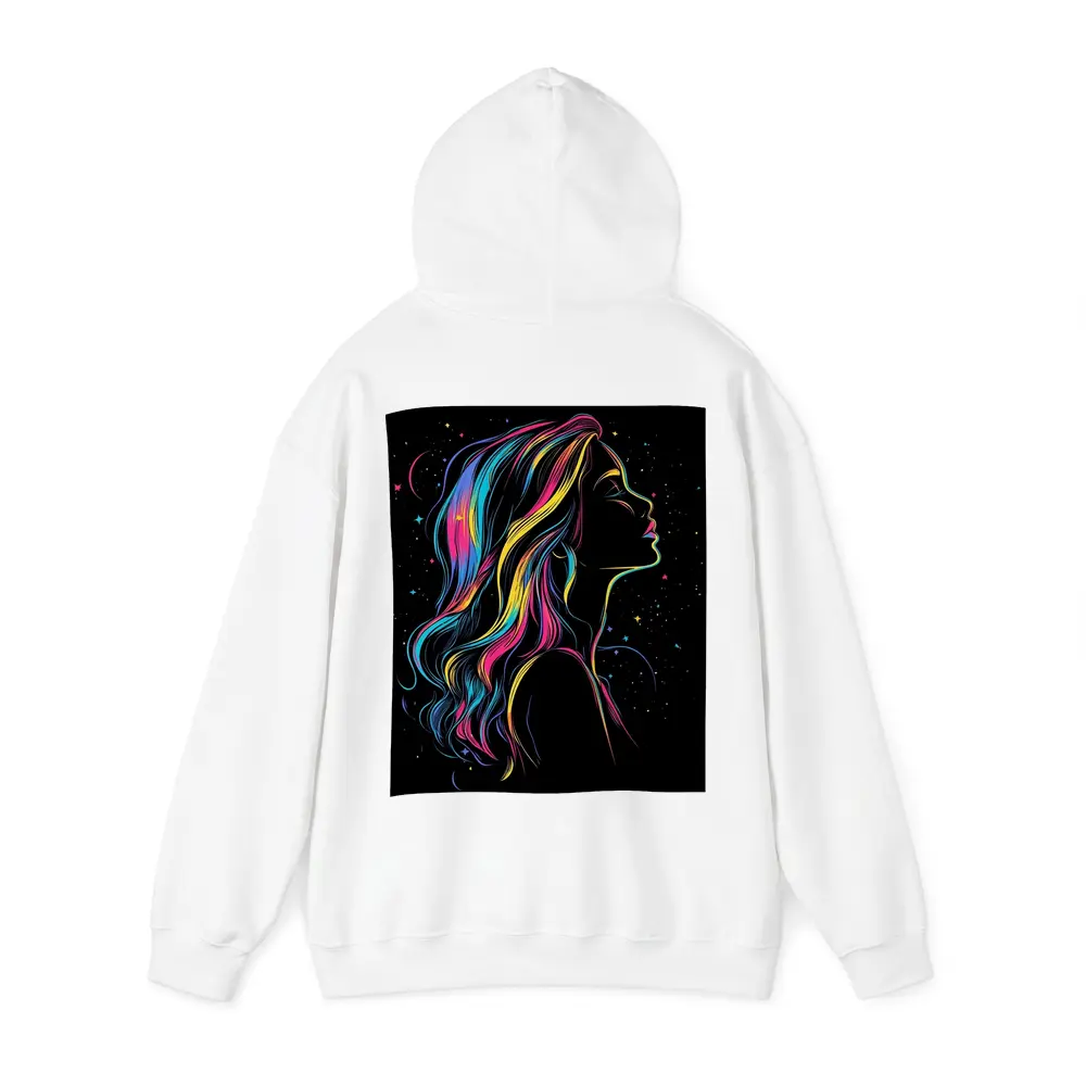 Neon Rainbow Hair Woman Black Background – Hoodies
