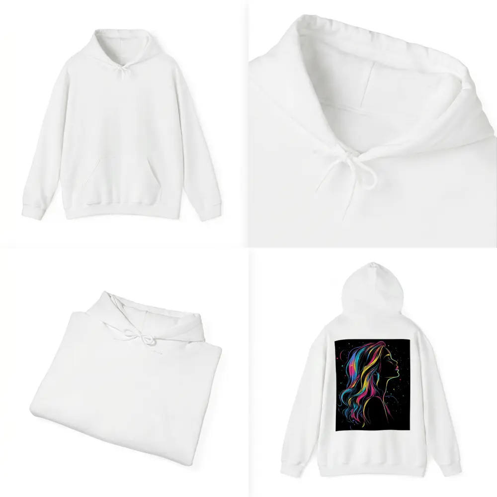 Neon Rainbow Hair Woman Black Background – Hoodies