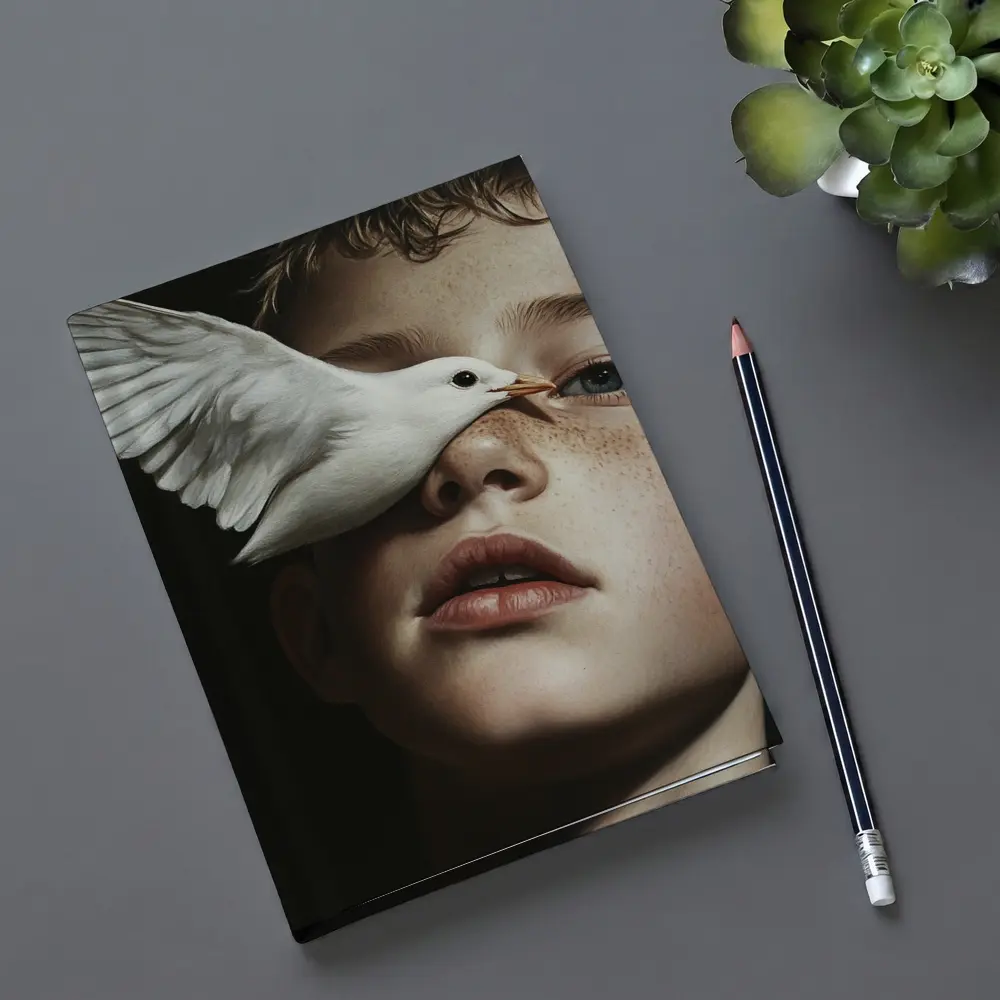 Boy With White Dove Dark Background – Notebooks