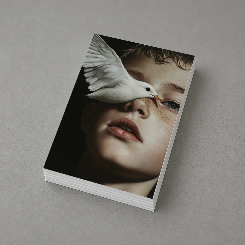 Boy With White Dove Dark Background – Postcards