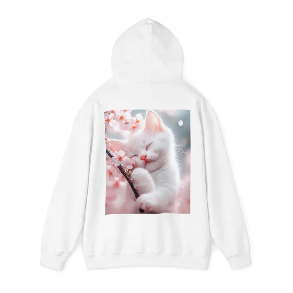 White Kitten Sleeping Among Cherry Blossoms – Hoodies