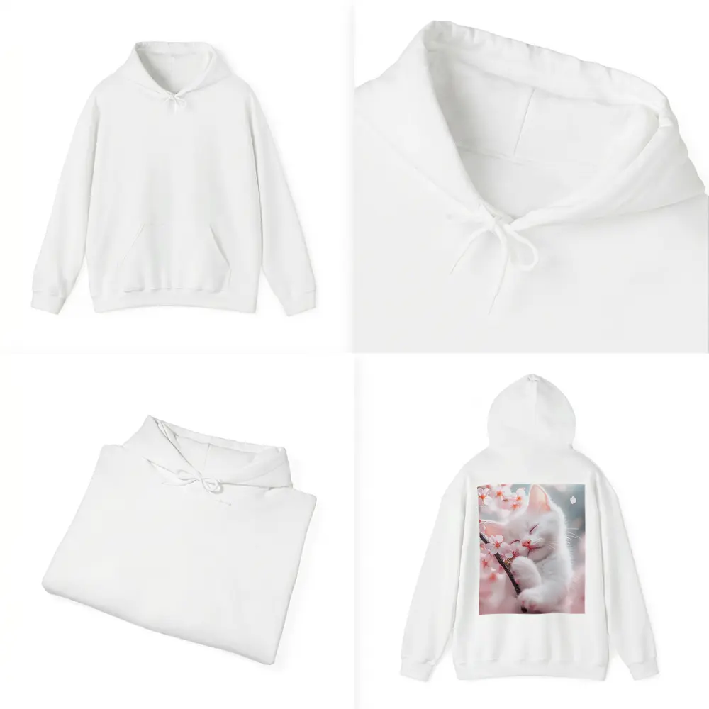 White Kitten Sleeping Among Cherry Blossoms – Hoodies