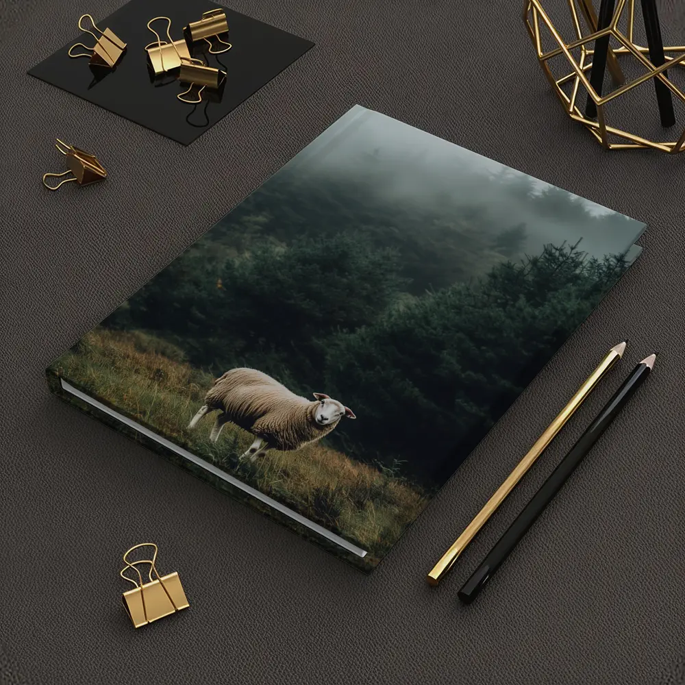 Lone Sheep Misty Forest Highland Landscape – Notebooks
