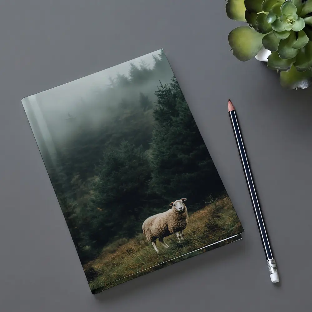 Lone Sheep Misty Forest Highland Landscape – Notebooks