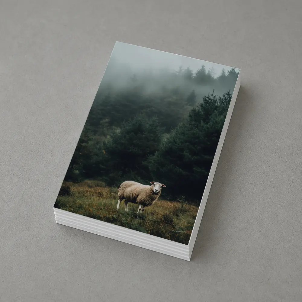 Lone Sheep Misty Forest Highland Landscape – Postcards