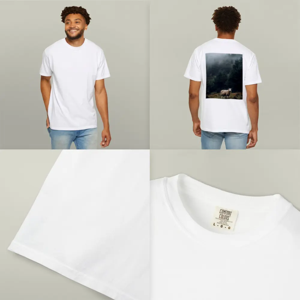 Lone Sheep Misty Forest Highland Landscape – T-Shirts