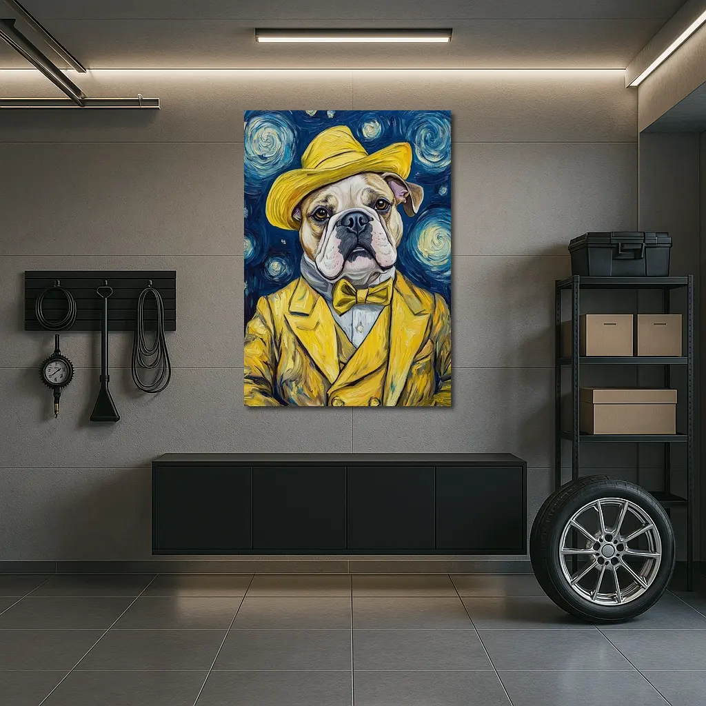 English Bulldog Yellow Suit Starry Night – Wall Art