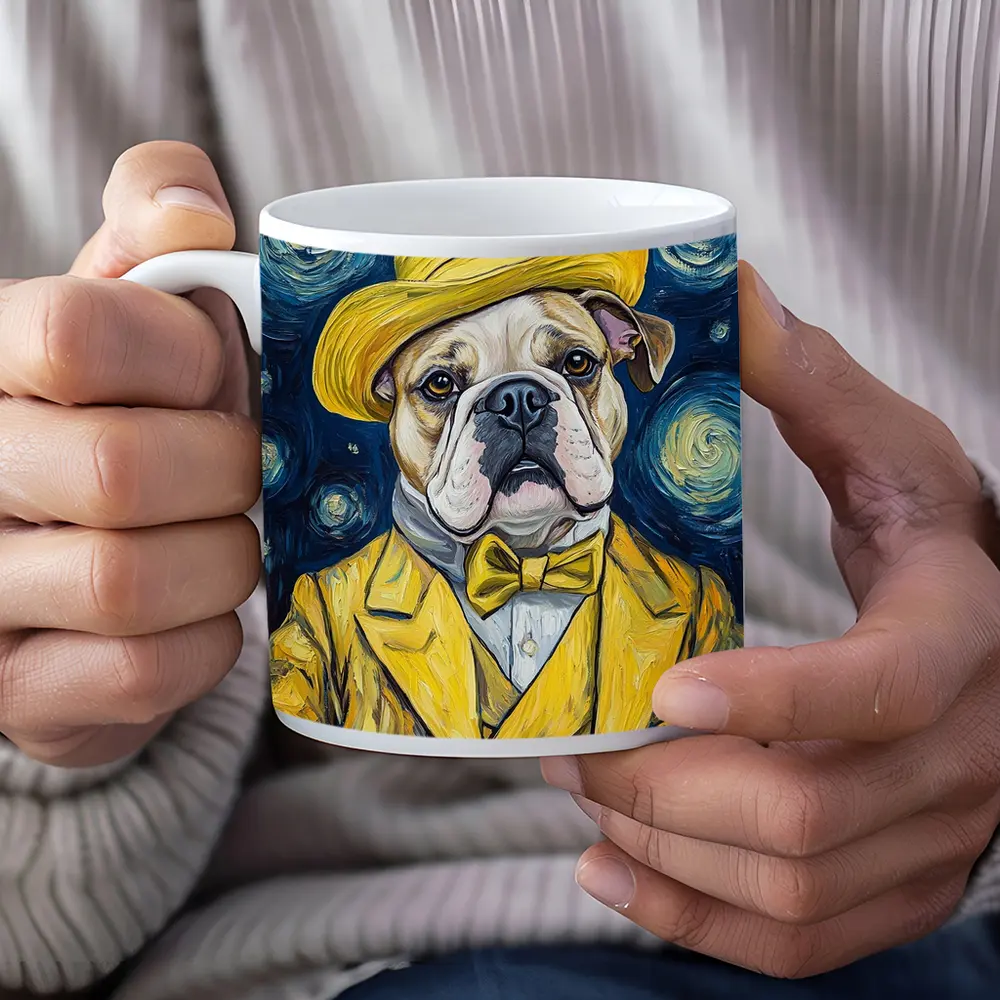 English Bulldog Yellow Suit Starry Night – Mugs