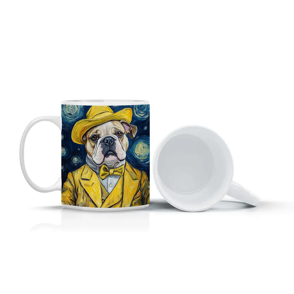 English Bulldog Yellow Suit Starry Night – Mugs