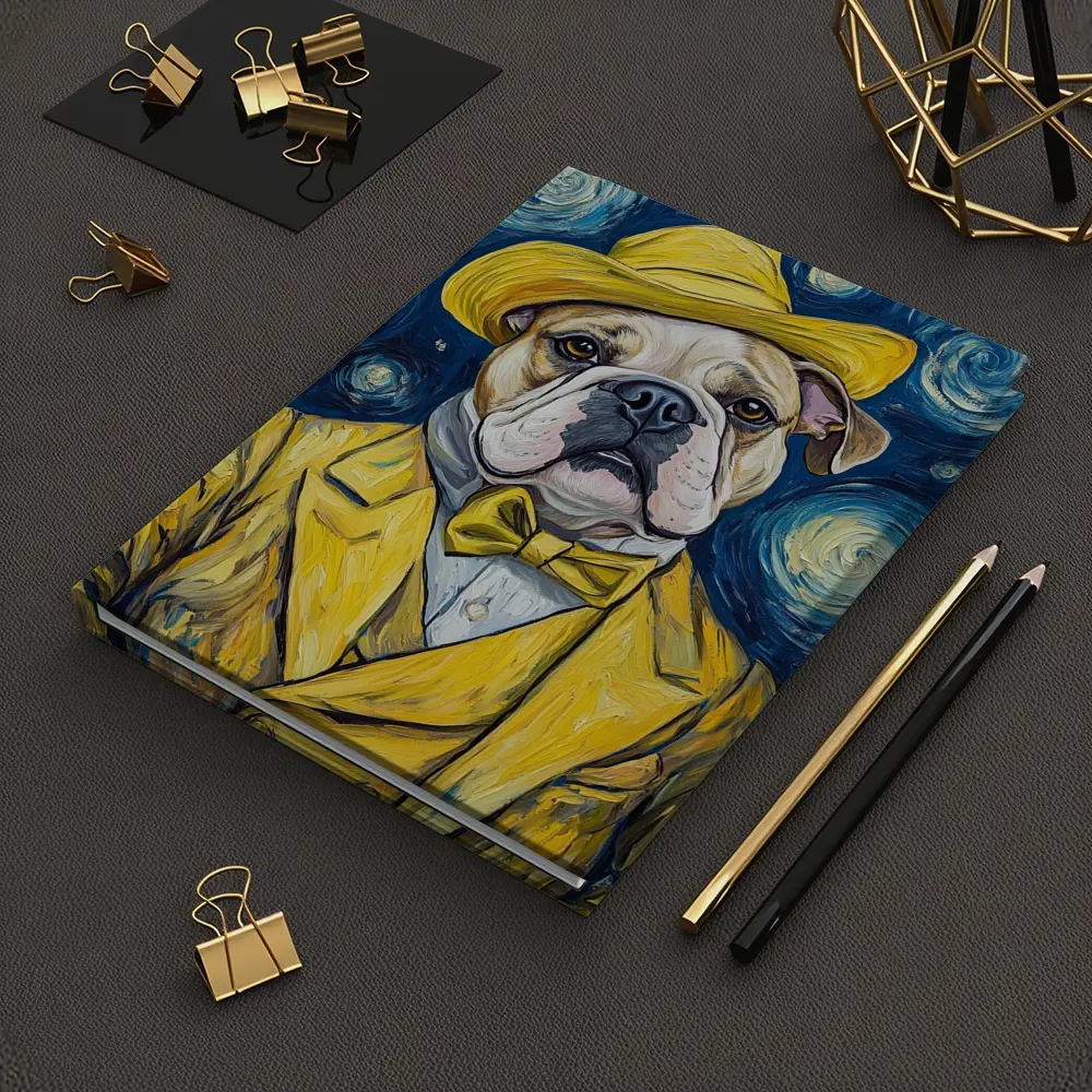 English Bulldog Yellow Suit Starry Night – Notebooks