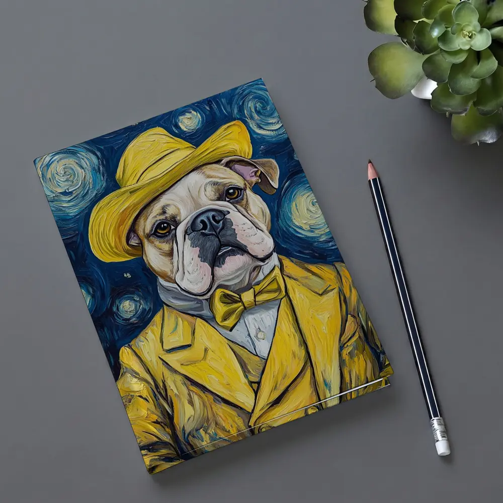 English Bulldog Yellow Suit Starry Night – Notebooks