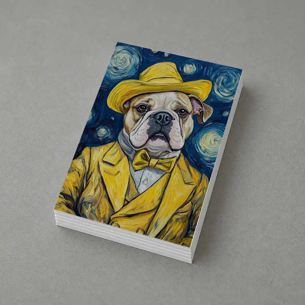 English Bulldog Yellow Suit Starry Night – Postcards
