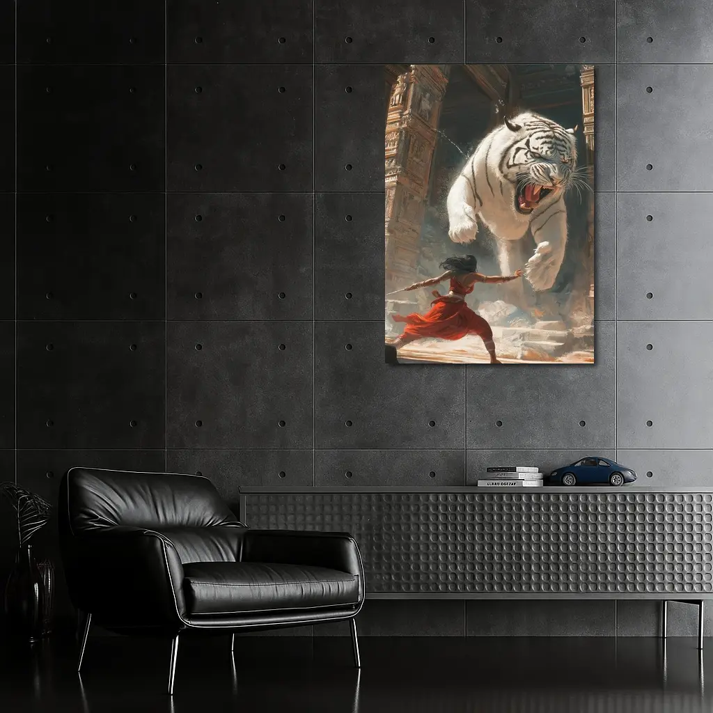 White Tiger Warrior Woman Ancient Temple Fight – Wall Art