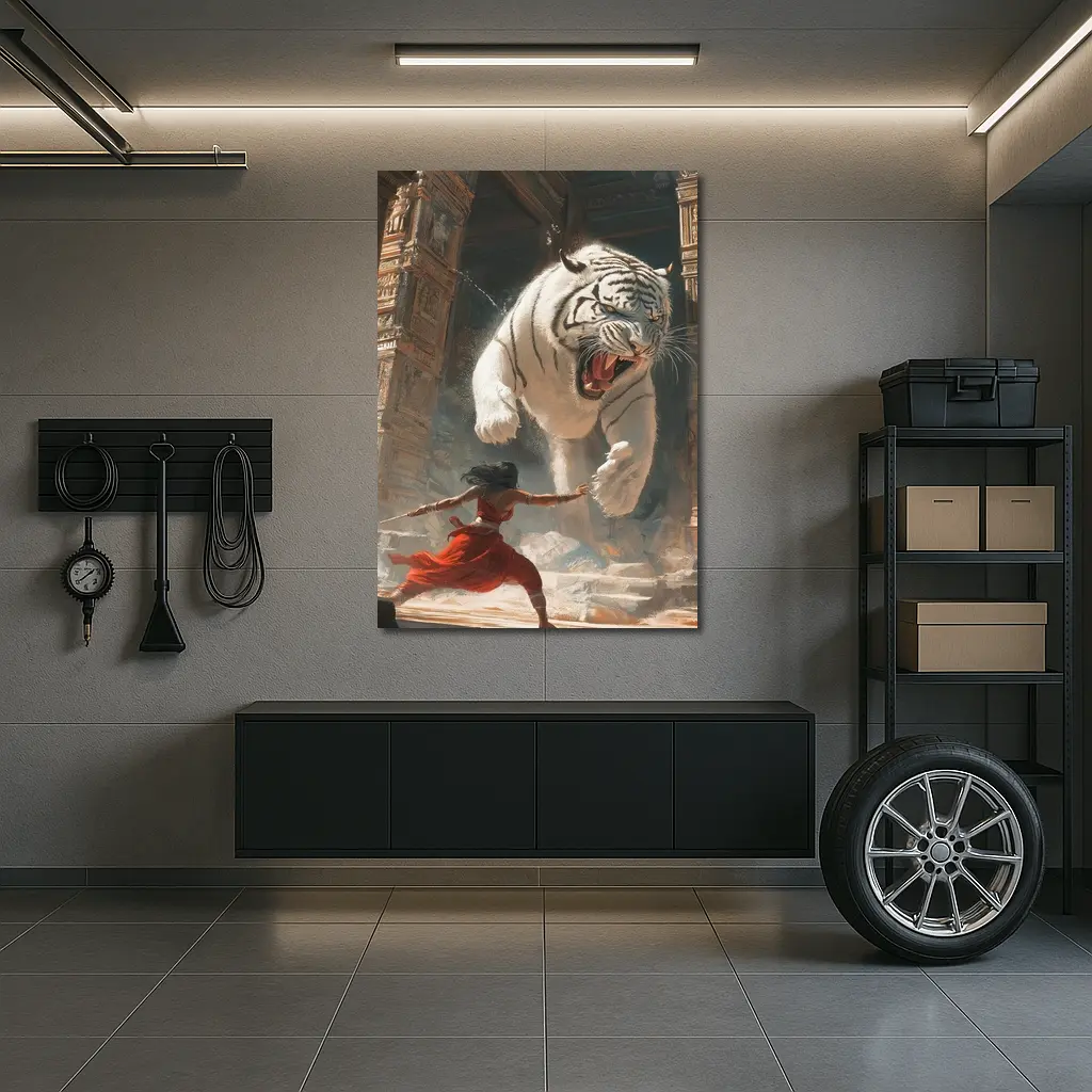 White Tiger Warrior Woman Ancient Temple Fight – Wall Art
