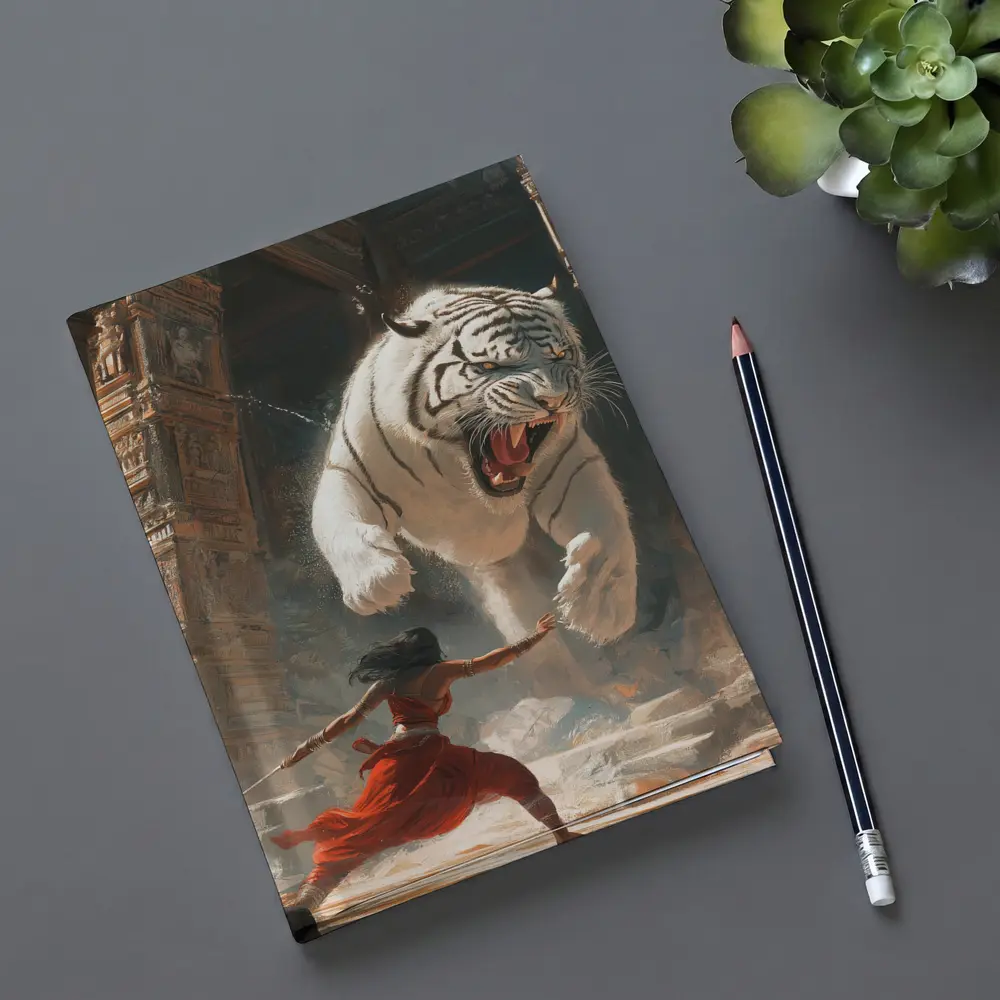 White Tiger Warrior Woman Ancient Temple Fight – Notebooks
