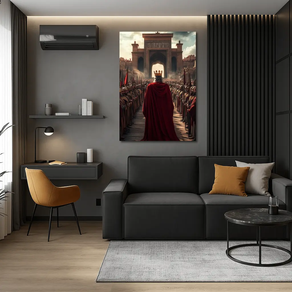 King In Red Cloak Before Ancient Gate – Wall Art