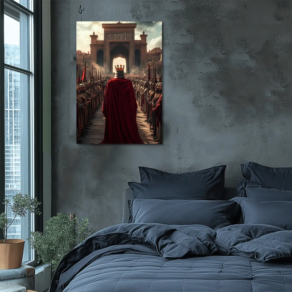 King In Red Cloak Before Ancient Gate – Wall Art