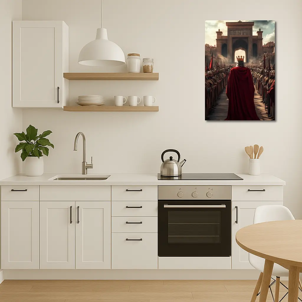 King In Red Cloak Before Ancient Gate – Wall Art