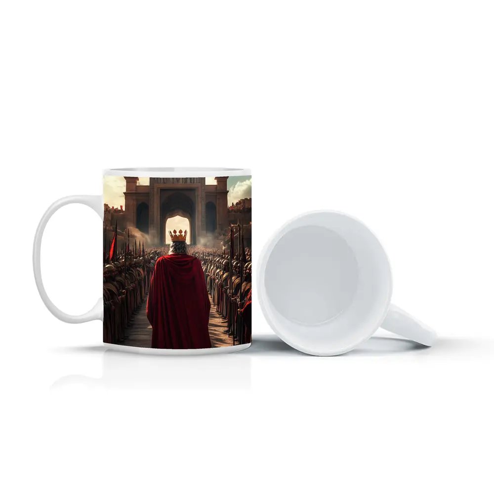 King In Red Cloak Before Ancient Gate – Mugs