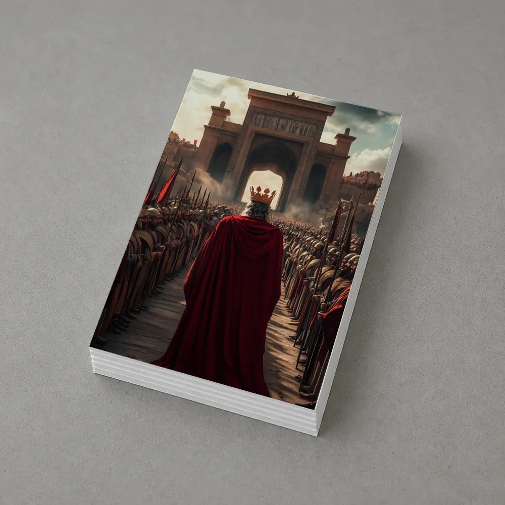 King In Red Cloak Before Ancient Gate – Postcards