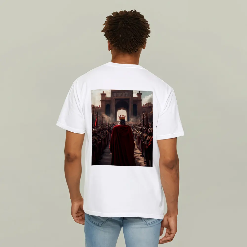King In Red Cloak Before Ancient Gate – T-Shirts