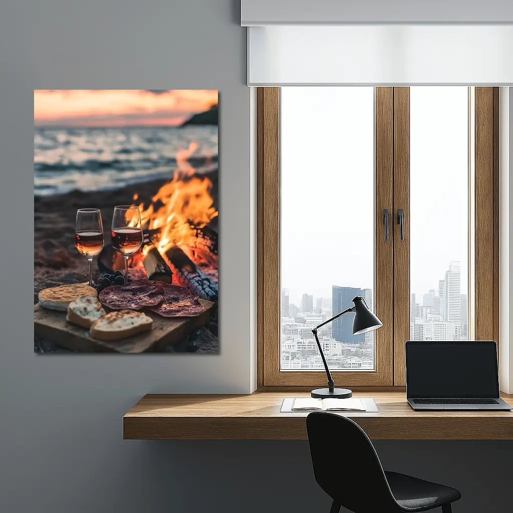 Wine and Charcuterie Beach Bonfire Sunset – Wall Art
