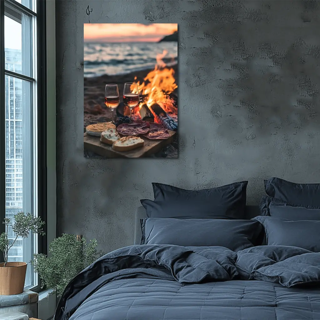 Wine and Charcuterie Beach Bonfire Sunset – Wall Art