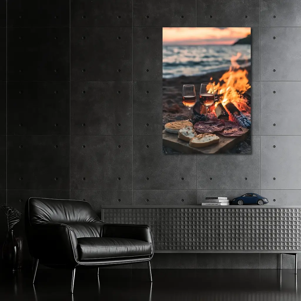 Wine and Charcuterie Beach Bonfire Sunset – Wall Art
