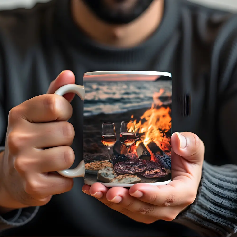 Wine and Charcuterie Beach Bonfire Sunset – Mugs