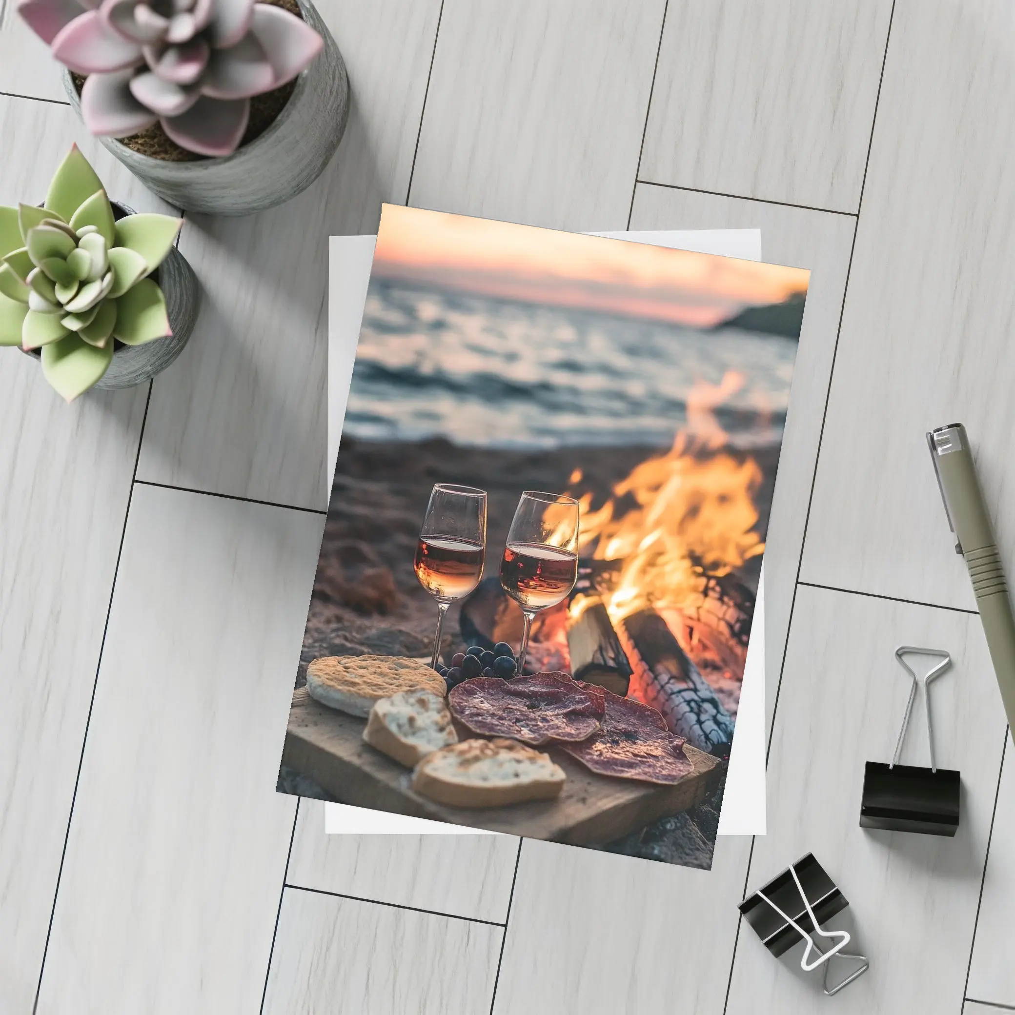 Wine and Charcuterie Beach Bonfire Sunset – Postcards
