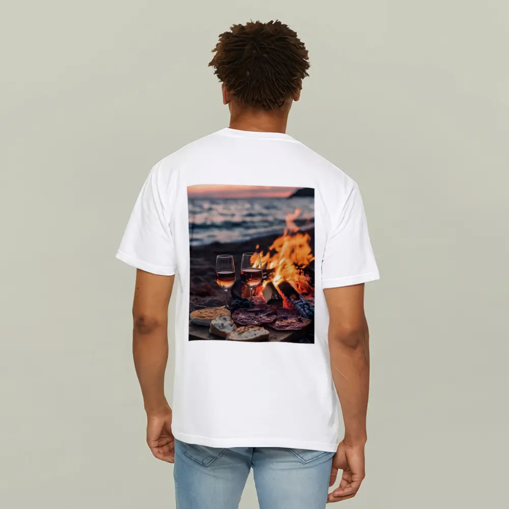 Wine and Charcuterie Beach Bonfire Sunset – T-Shirts