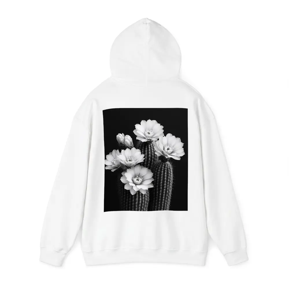 Black And White Cactus Flowers Dark Background – Hoodies