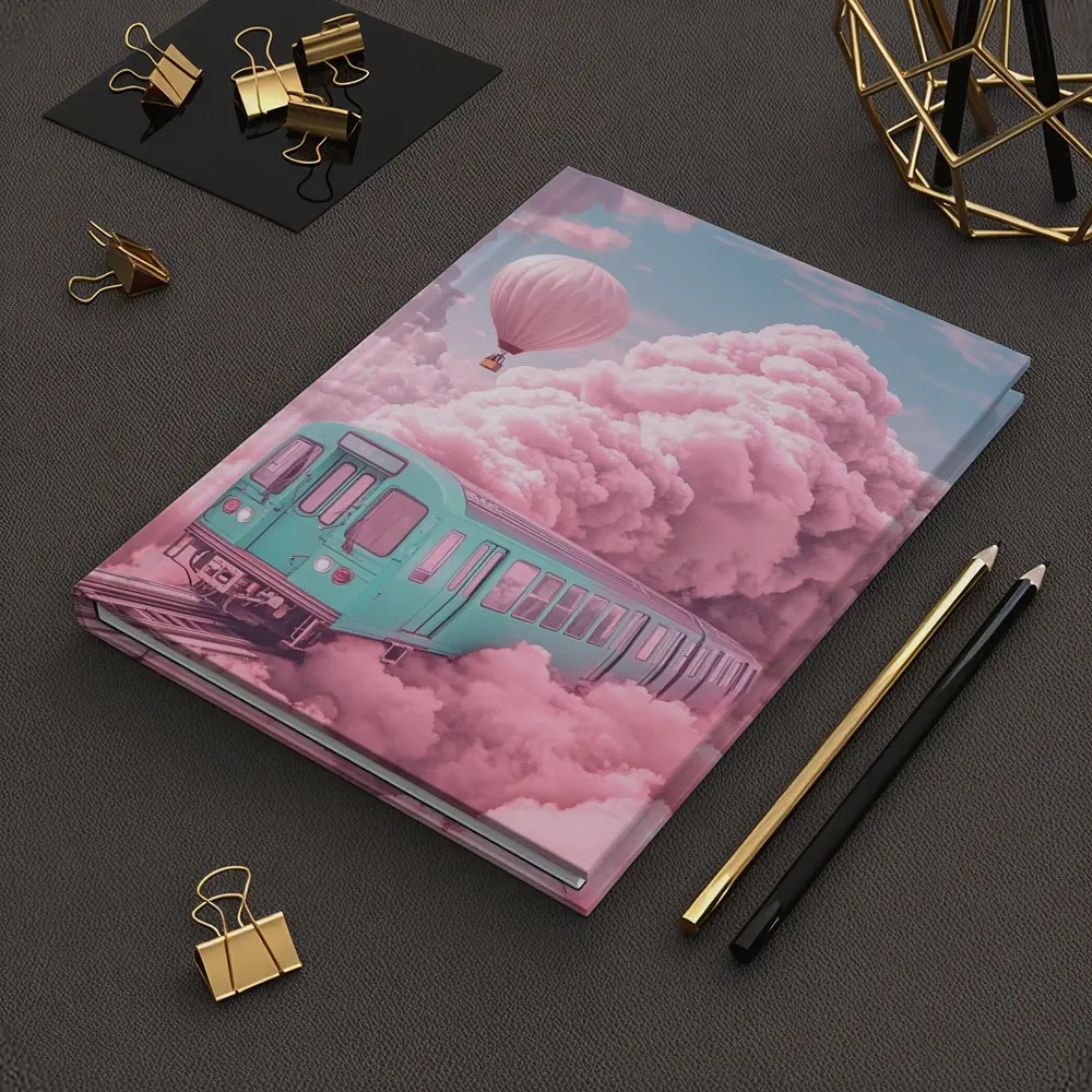 Teal Train Floating Through Pink Clouds – Notebooks