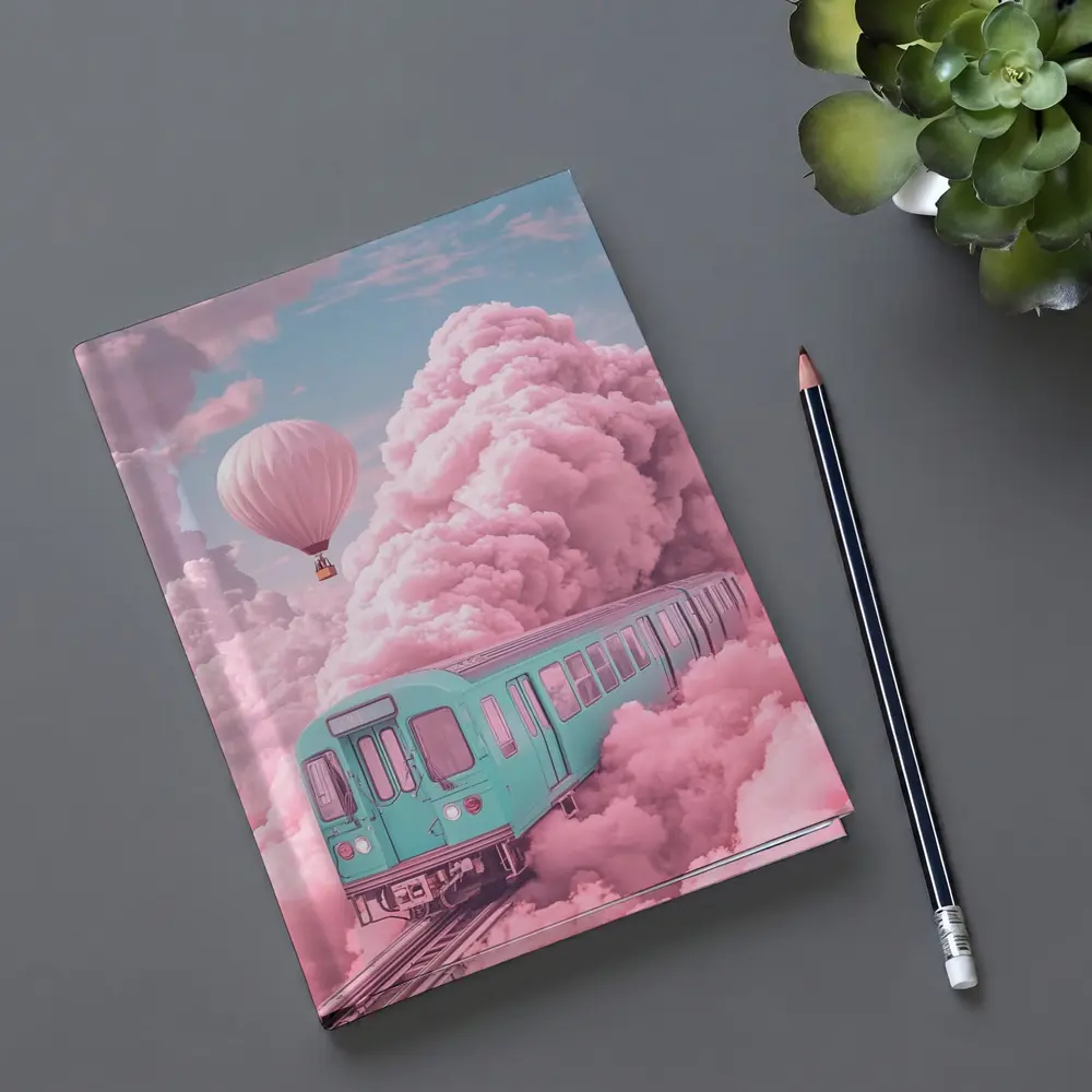 Teal Train Floating Through Pink Clouds – Notebooks