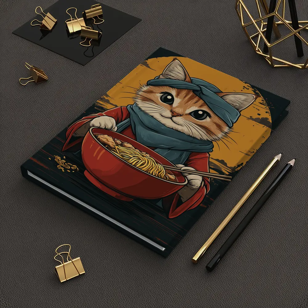Samurai Cat Eating Ramen Bowl Art – Notebooks