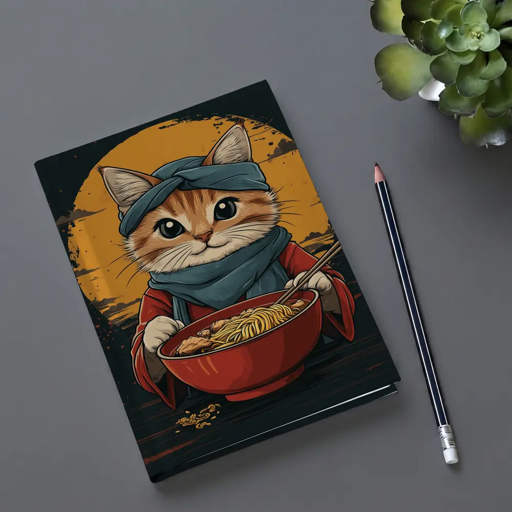 Samurai Cat Eating Ramen Bowl Art – Notebooks