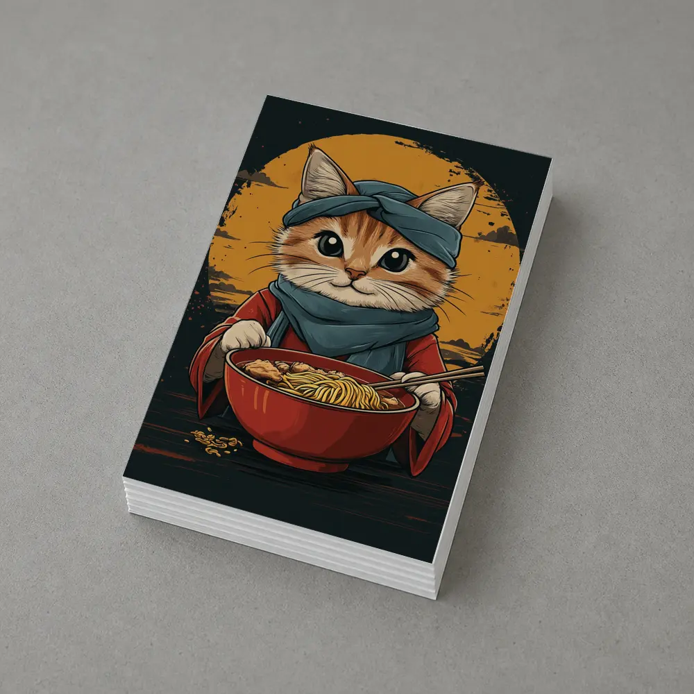 Samurai Cat Eating Ramen Bowl Art – Postcards