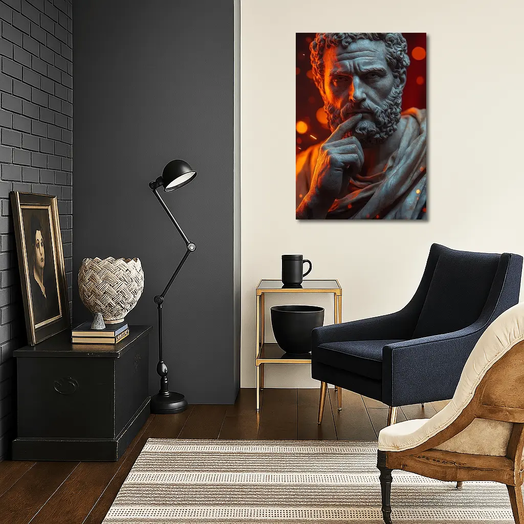 Stoic Greek Philosopher Marble Statue Glowing Background – Wall Art