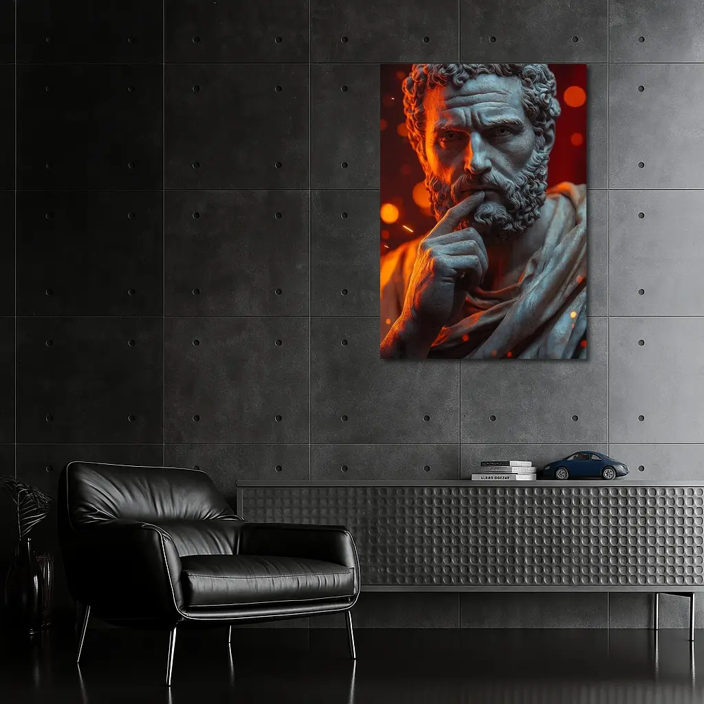 Stoic Greek Philosopher Marble Statue Glowing Background – Wall Art