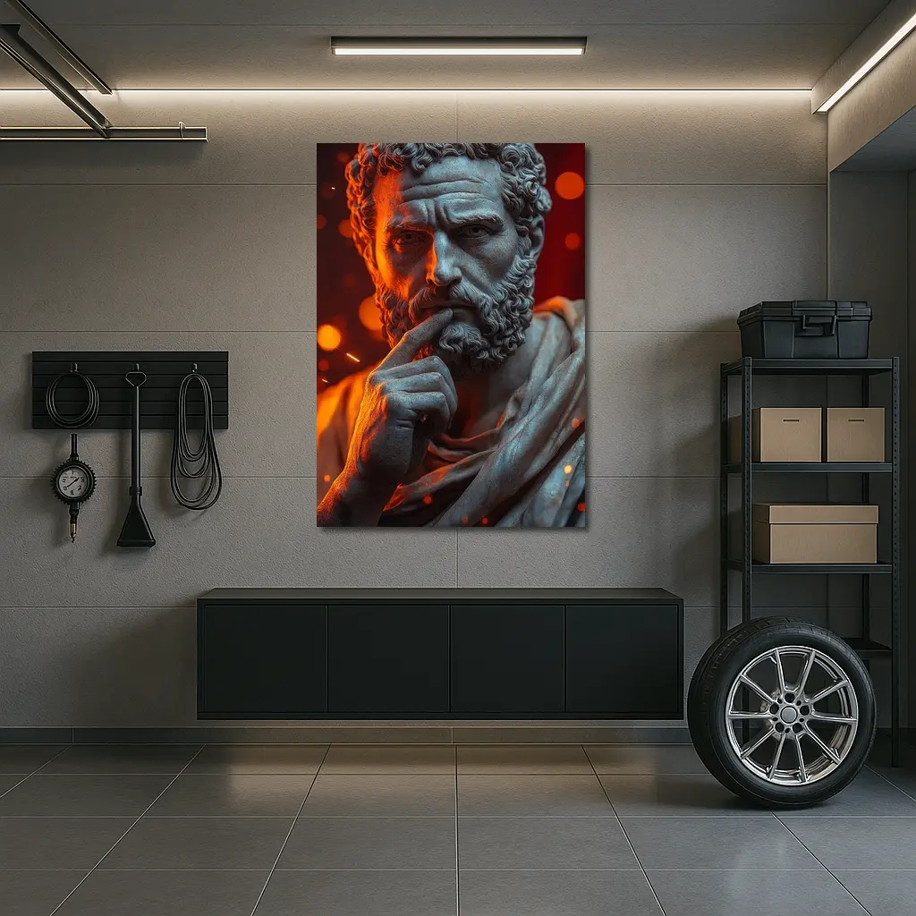 Stoic Greek Philosopher Marble Statue Glowing Background – Wall Art