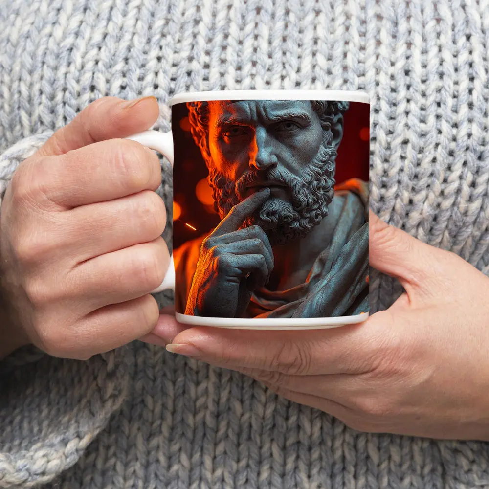 Stoic Greek Philosopher Marble Statue Glowing Background – Mugs