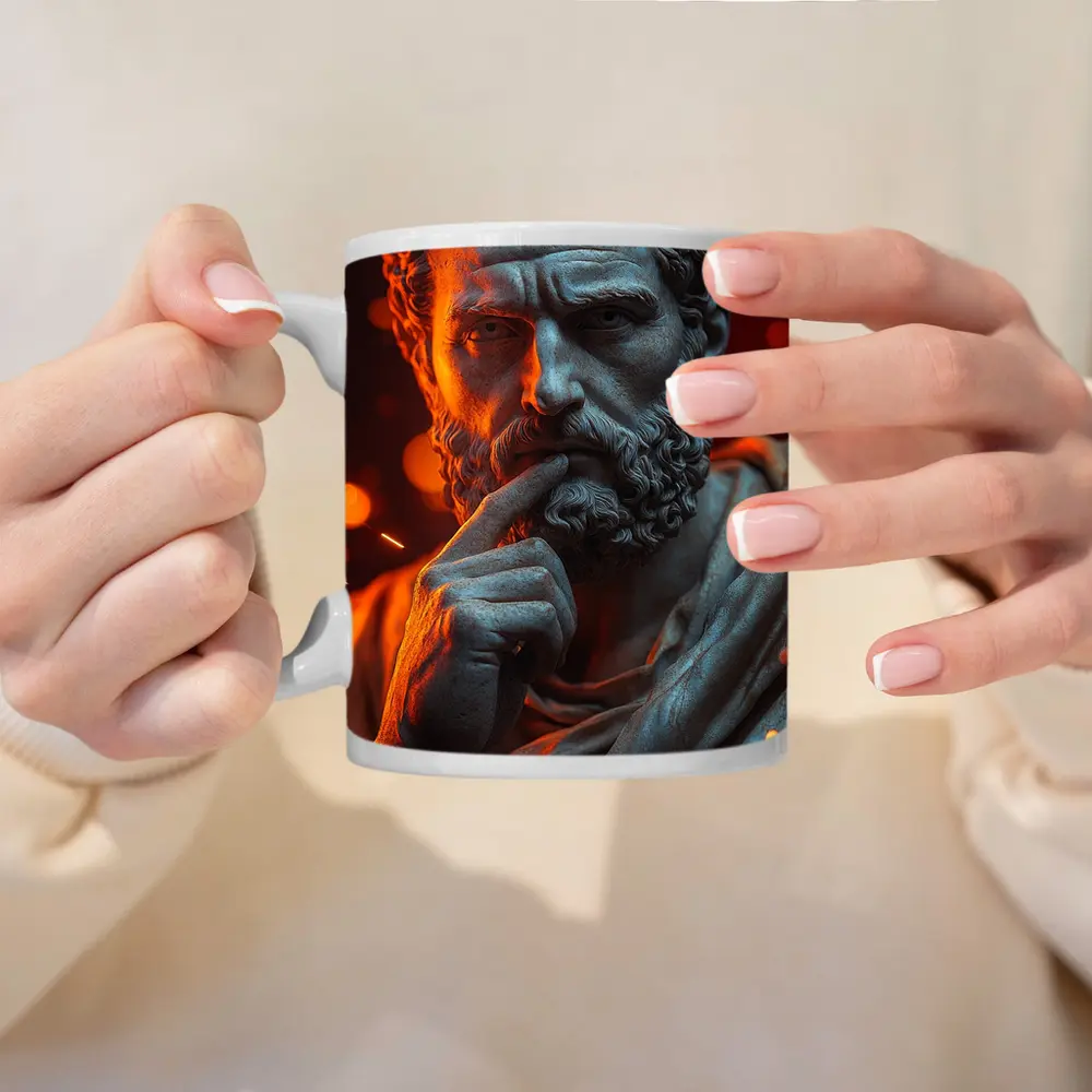 Stoic Greek Philosopher Marble Statue Glowing Background – Mugs