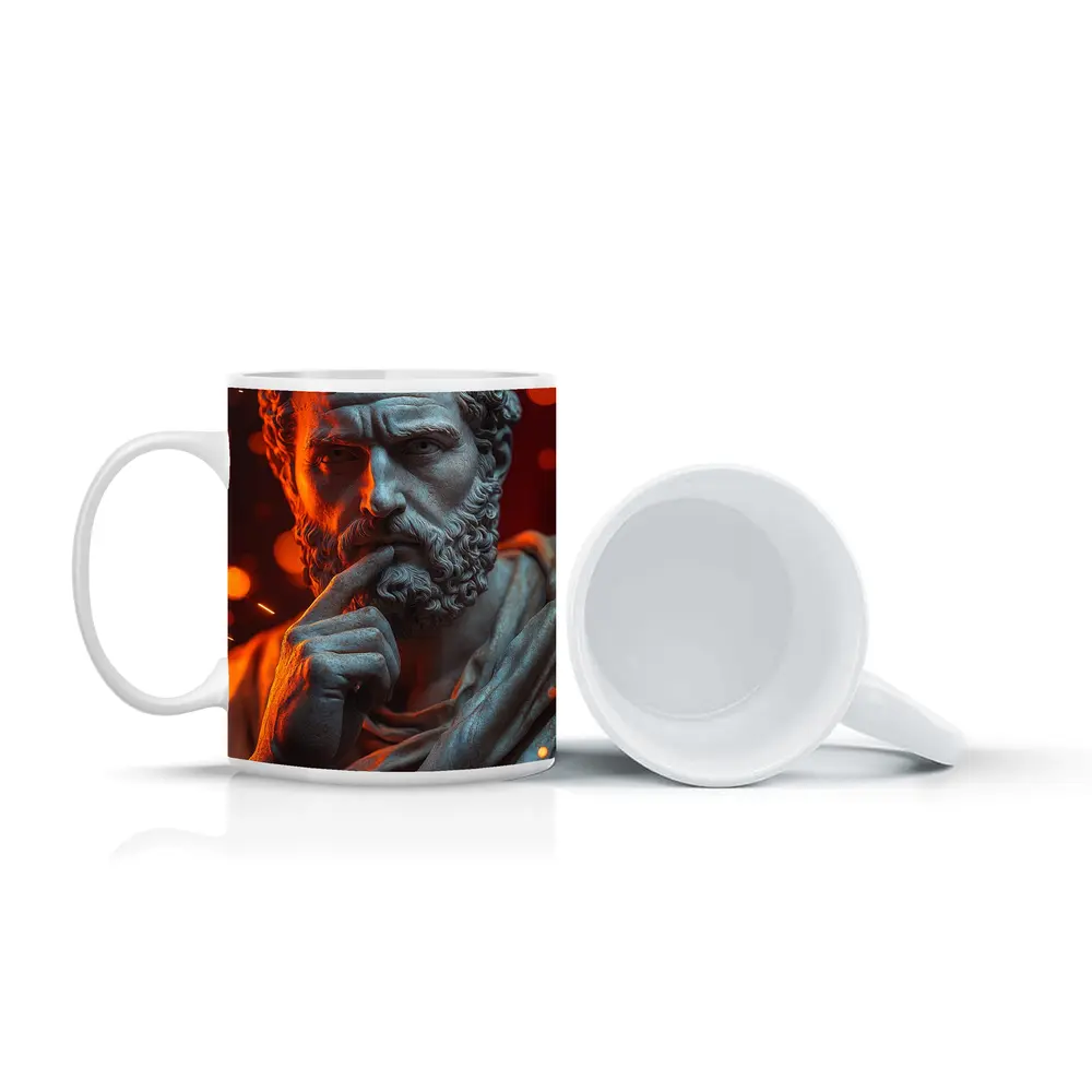 Stoic Greek Philosopher Marble Statue Glowing Background – Mugs