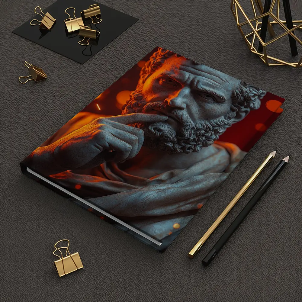 Stoic Greek Philosopher Marble Statue Glowing Background – Notebooks