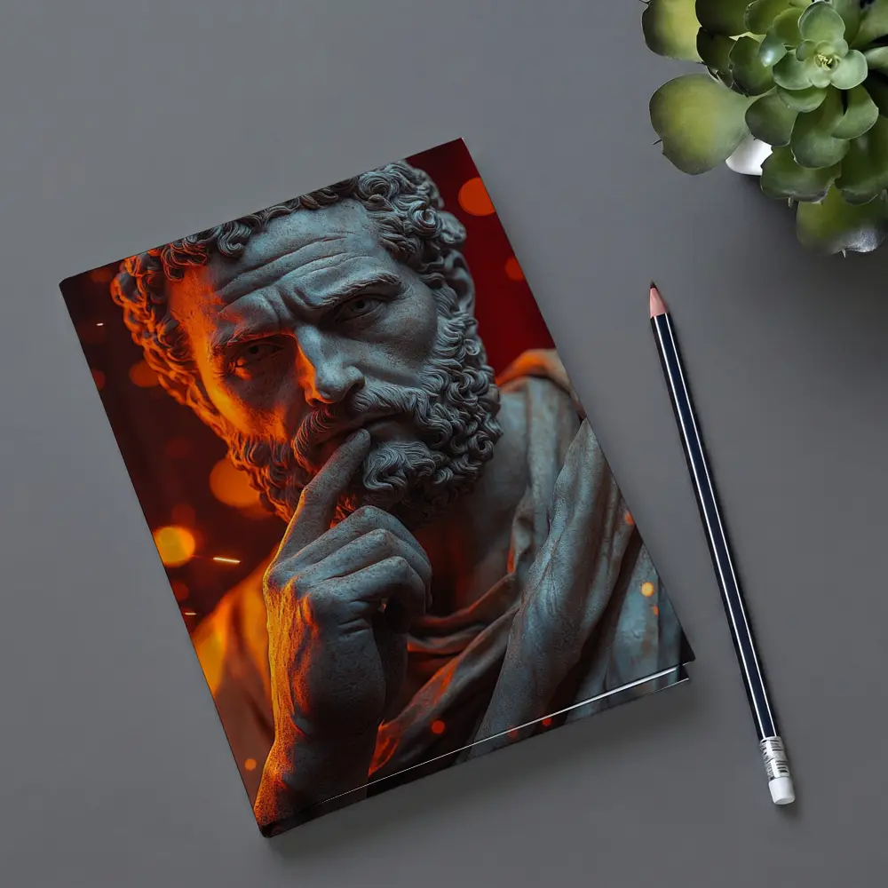 Stoic Greek Philosopher Marble Statue Glowing Background – Notebooks