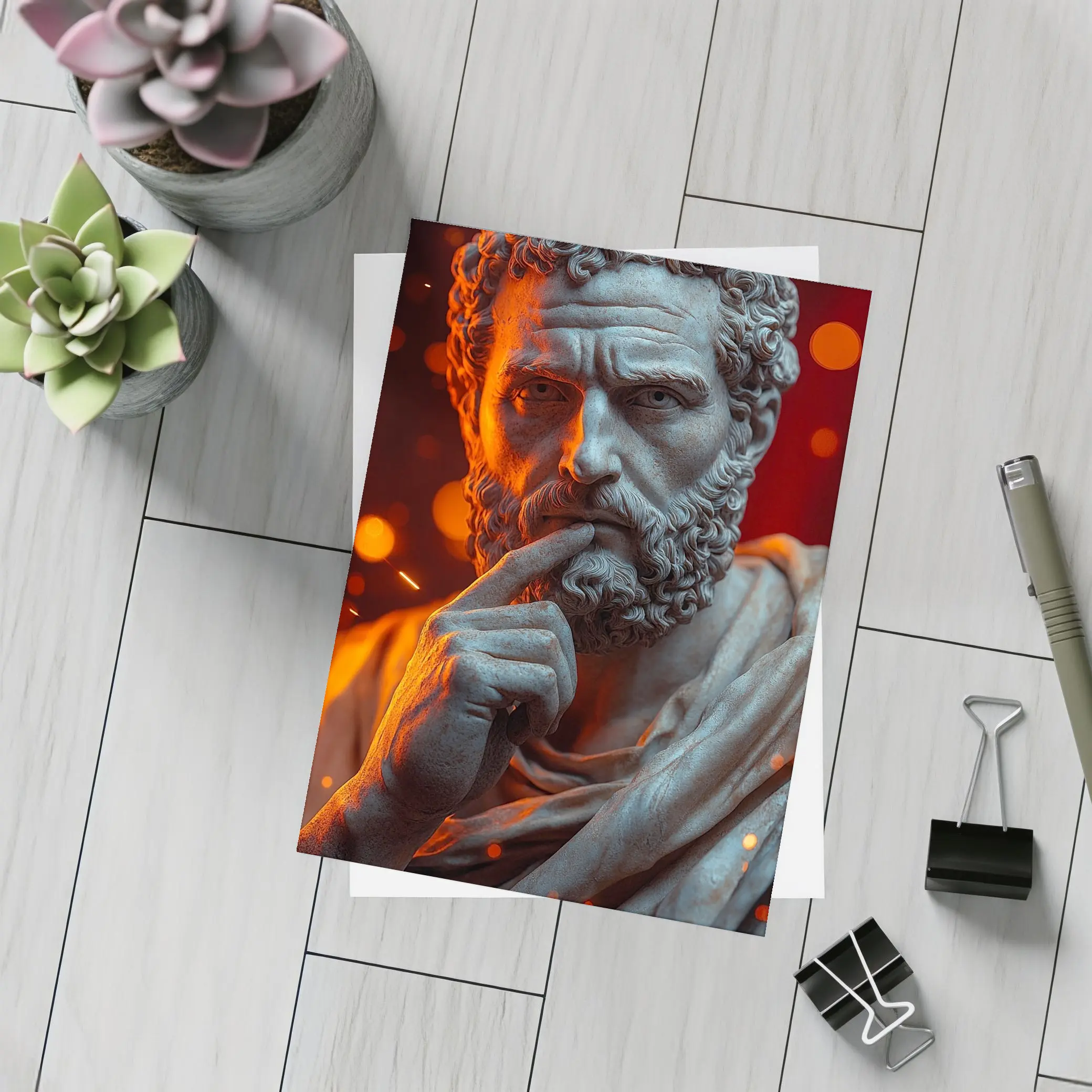 Stoic Greek Philosopher Marble Statue Glowing Background – Postcards