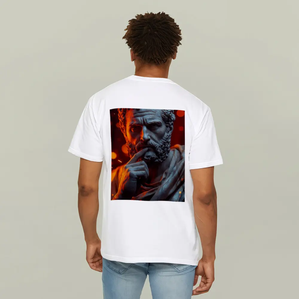 Stoic Greek Philosopher Marble Statue Glowing Background – T-Shirts