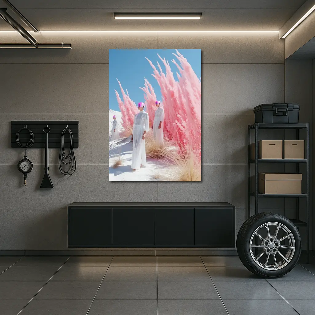 Futuristic Women Pink Pampas White Desert – Wall Art